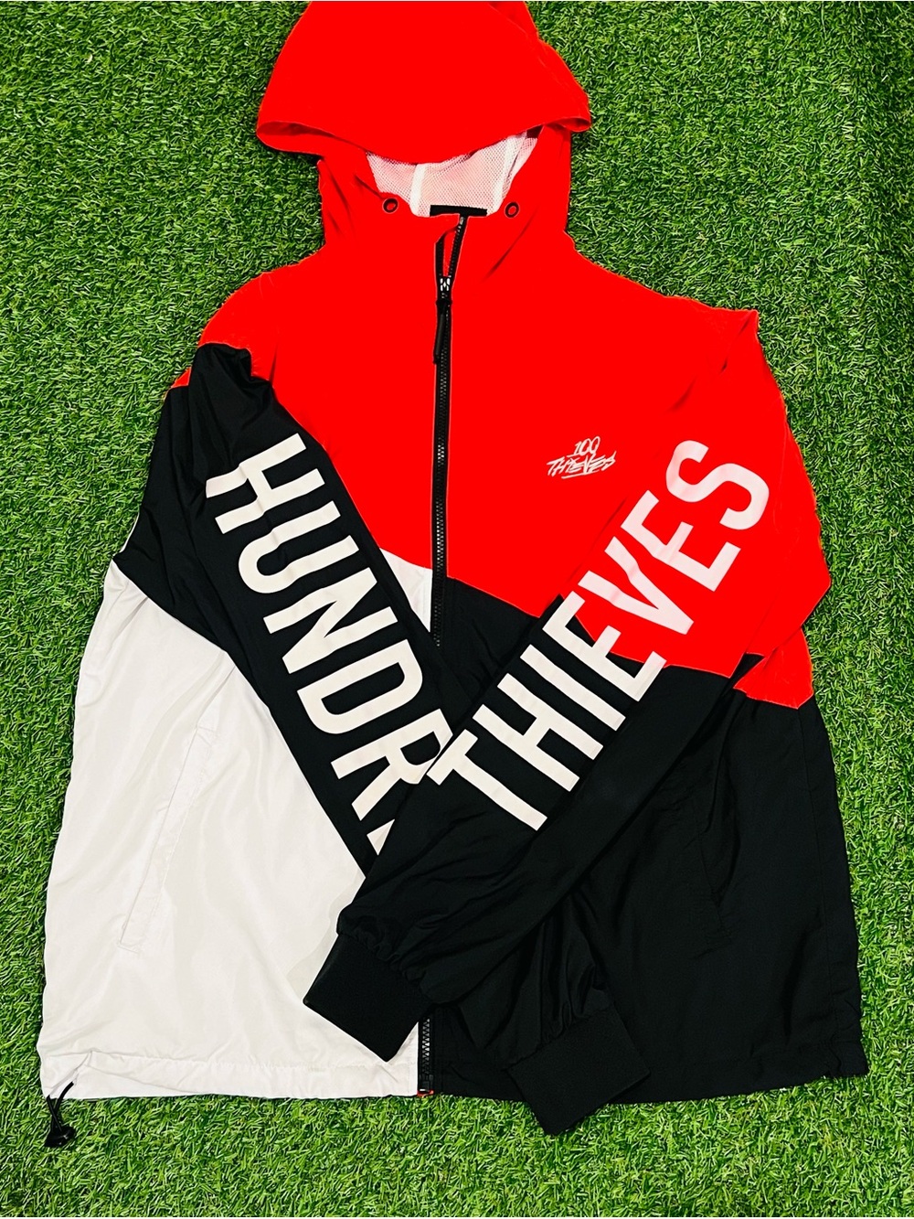 100 Thieves Tri Color Full Zip Windbreaker Jacket Red Black White Size Large💎 - Picture 6 of 8